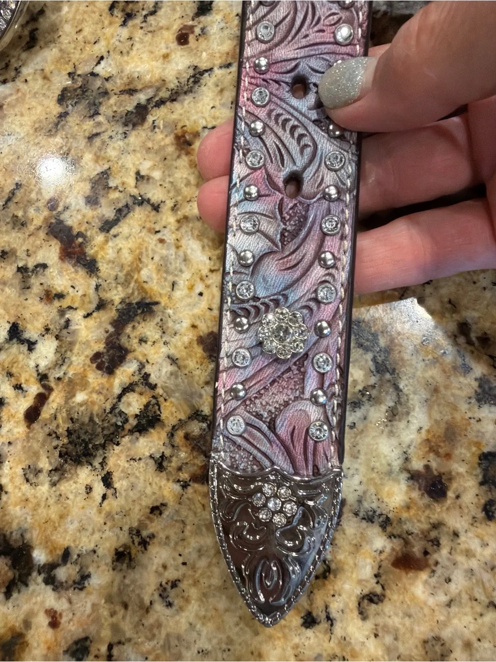 Angel Ranch Girl’s Embossed Pink Floral Western Belt with Silver Buckle